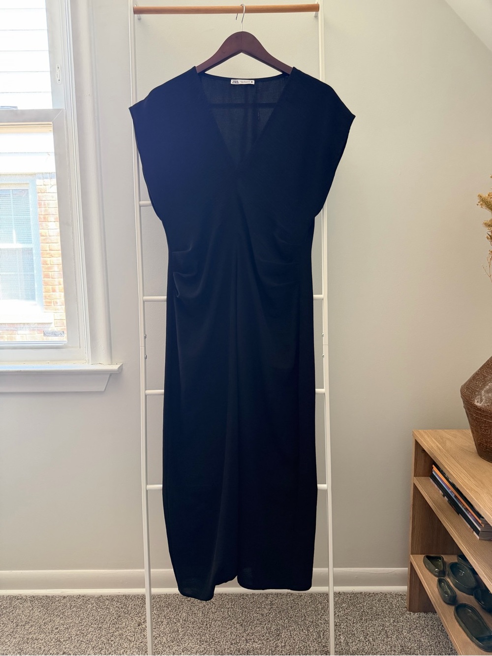 Zara Black V-Neck Midi Dress